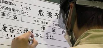 打合せ、KY（危険予知活動）、作業開始の写真